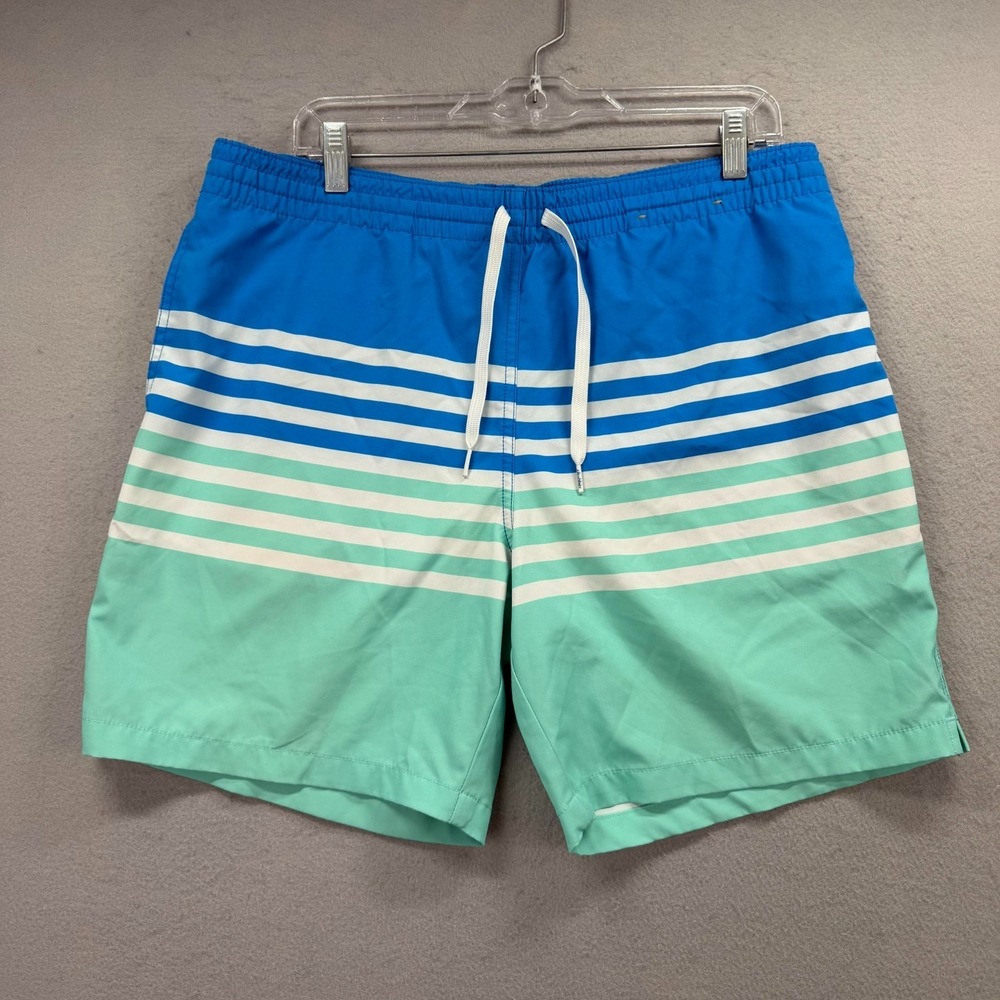 Chubbies Striped Board Shorts Swim Trunks Mens Medium Blue Mint Green Pool Beach